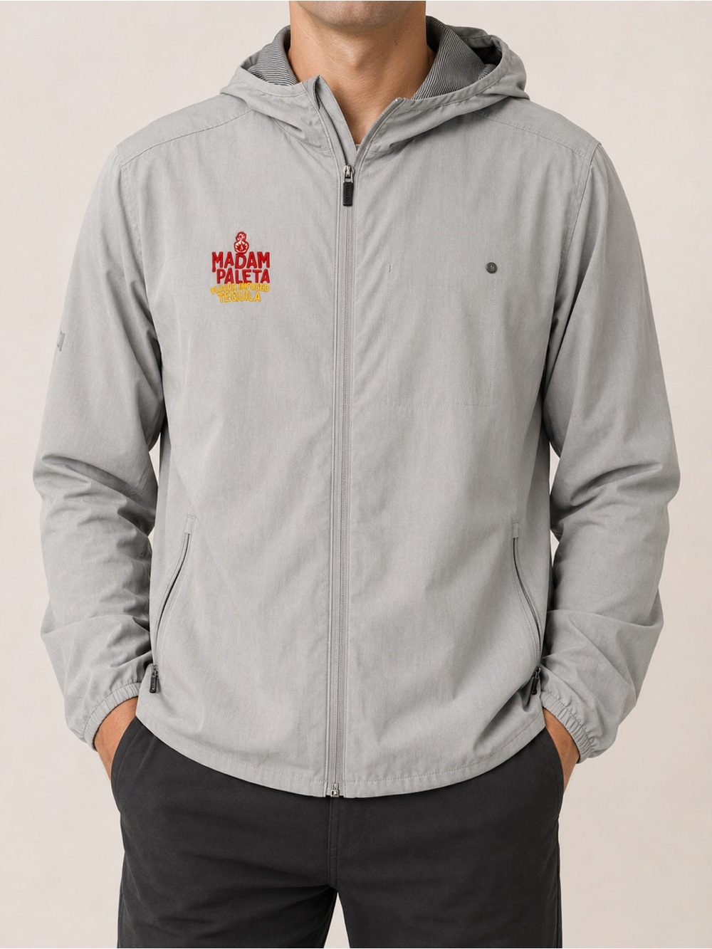 Vuori x Madam Paleta Tequila Outdoor Trainer Shell Hoodie Sz XL Gray Mist EUC